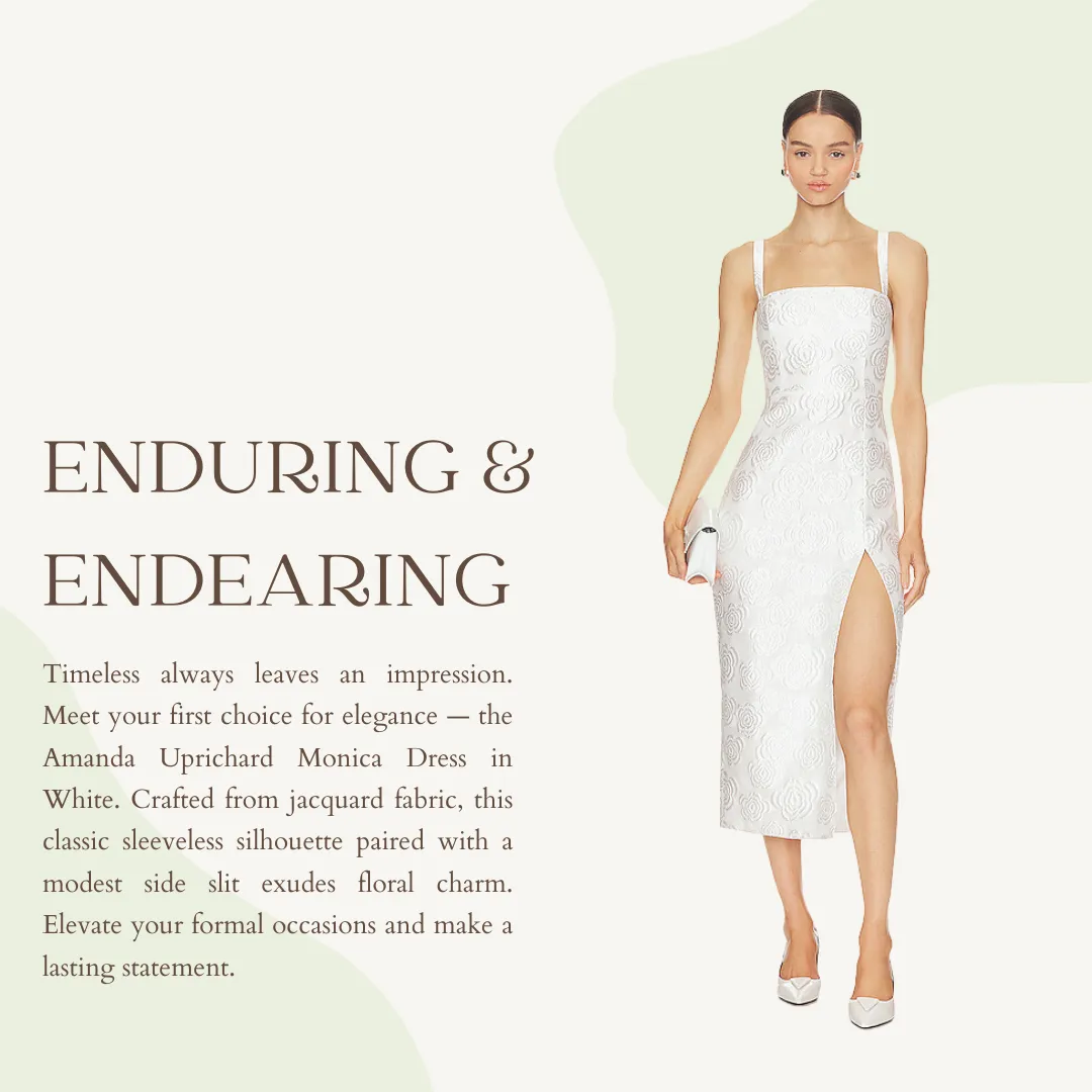 Product copy slide for the AU Monica piece, showing the garment alongside its product description.