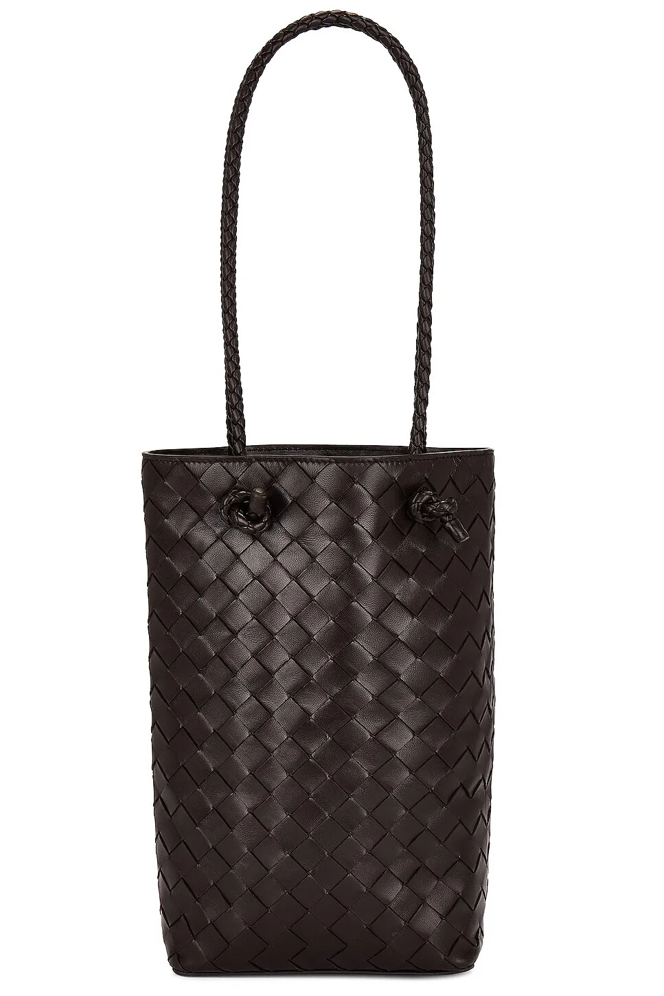 Bottega Veneta Intrecciato woven leather bag, without a logo.