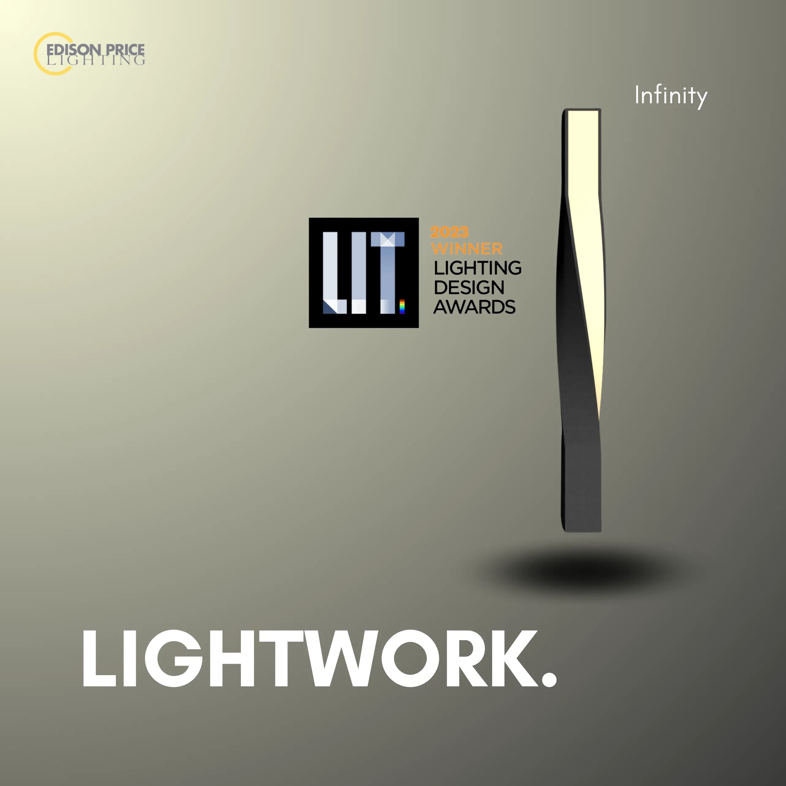 Infinity Award submission layout with short-form persuasive copy about the lighting product.