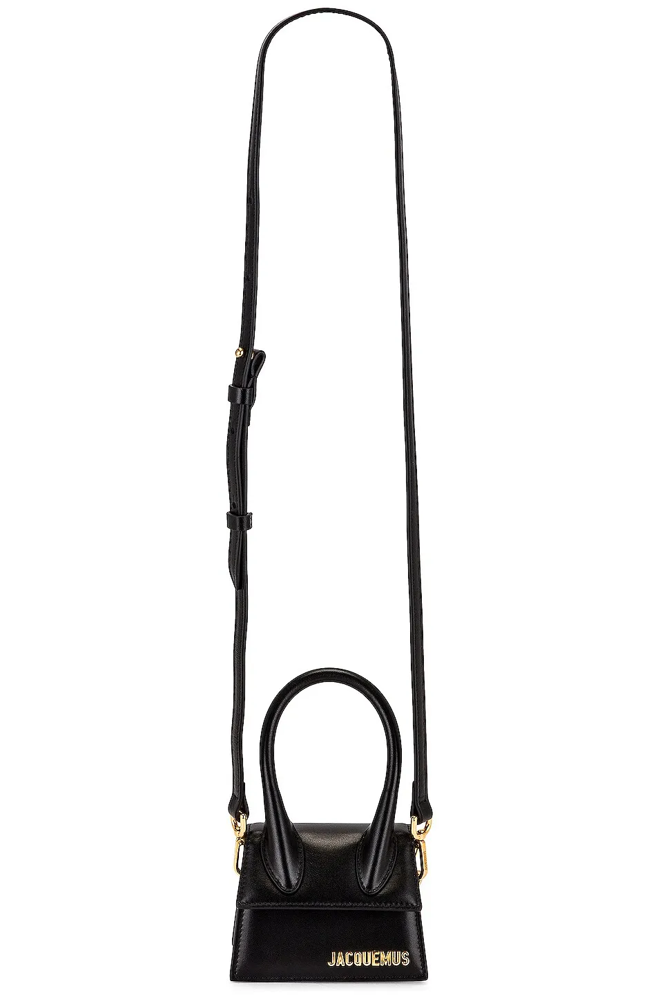 Jacquemus Le Chiquito micro bag in black calfskin with a gold clasp.