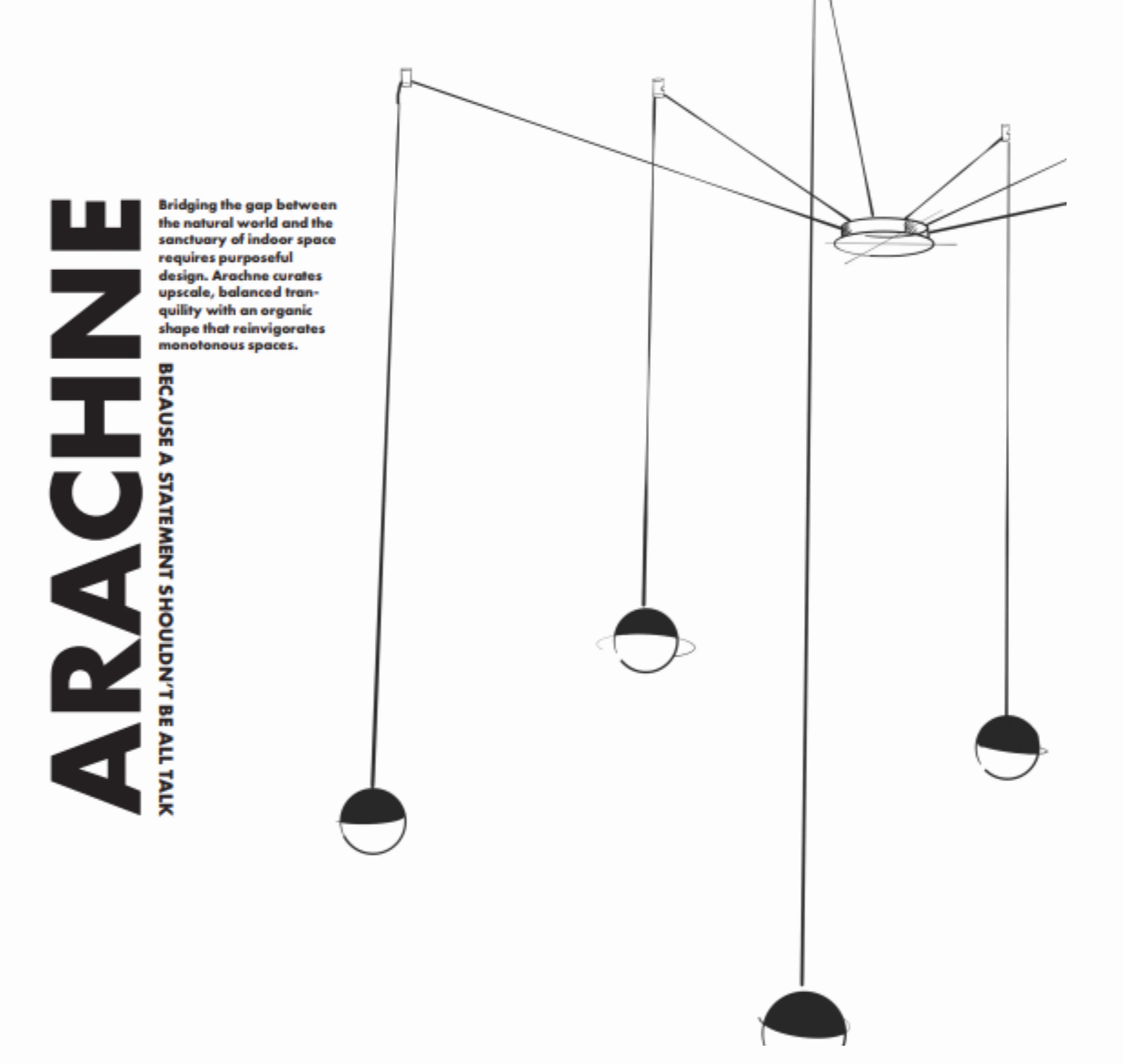 LightFair booth graphic for Arachne: geometric line drawing with technical copy set into the artwork.