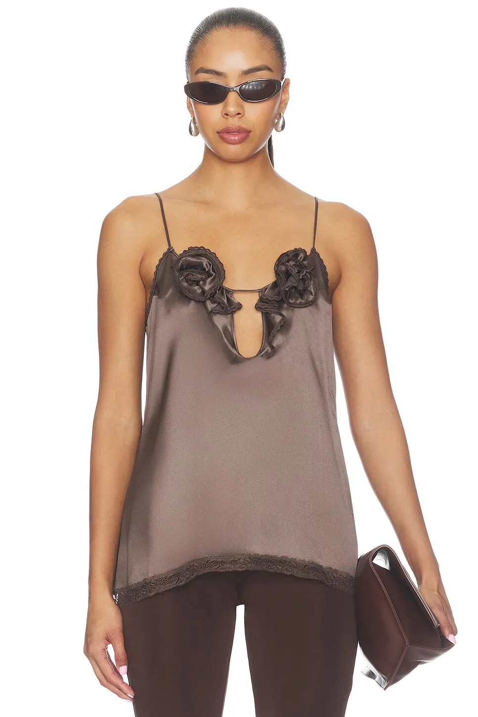 Magda Butrym silk top with hand-formed roses at the neckline.
