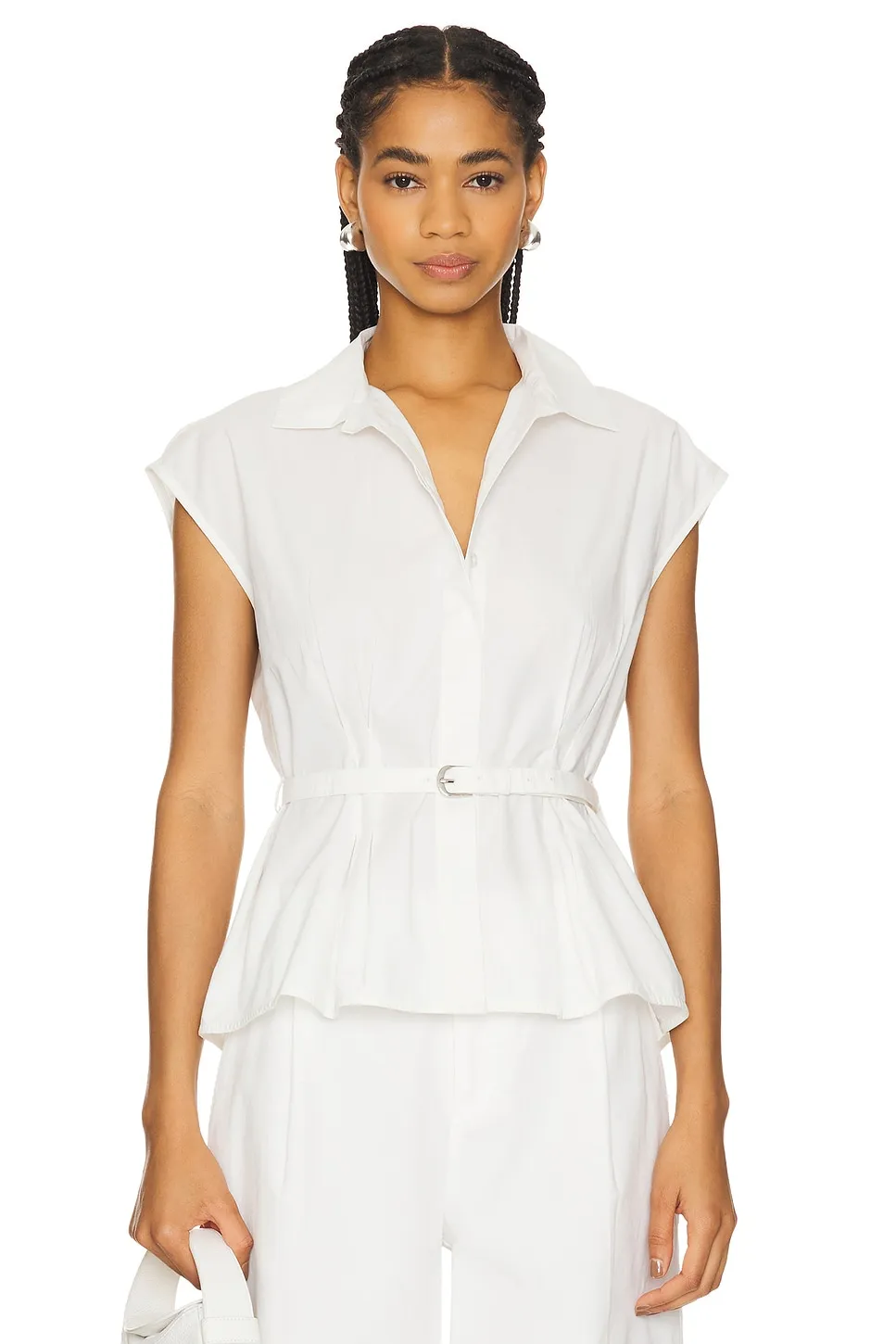 Posse oversized linen shirt in ivory with a stand collar.