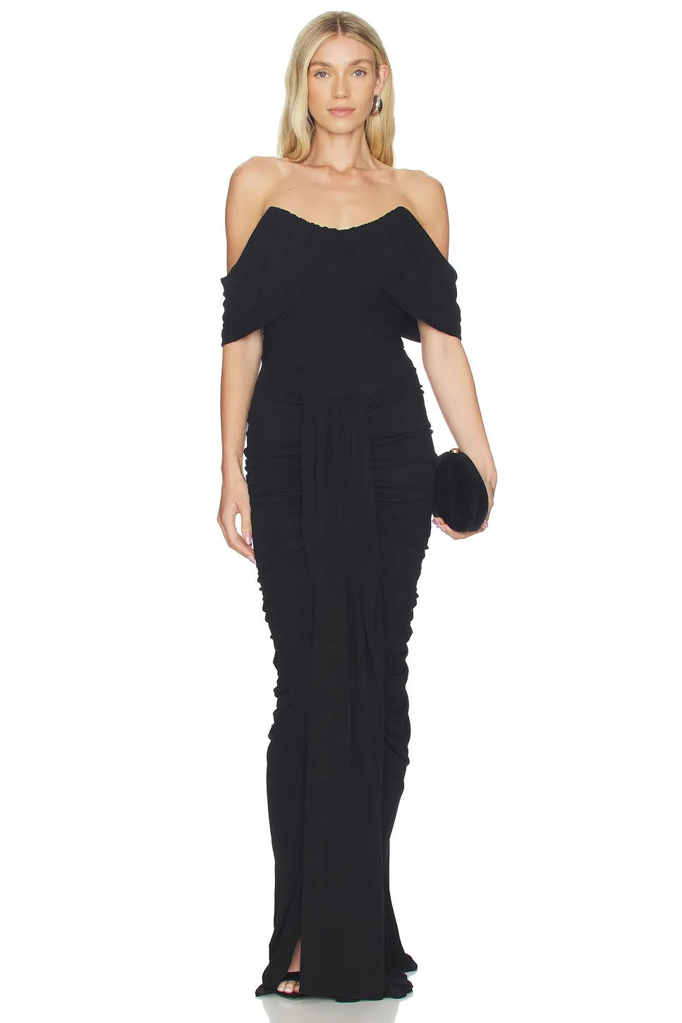 Prabal Gurung draped silk gown in black, worked on the body.