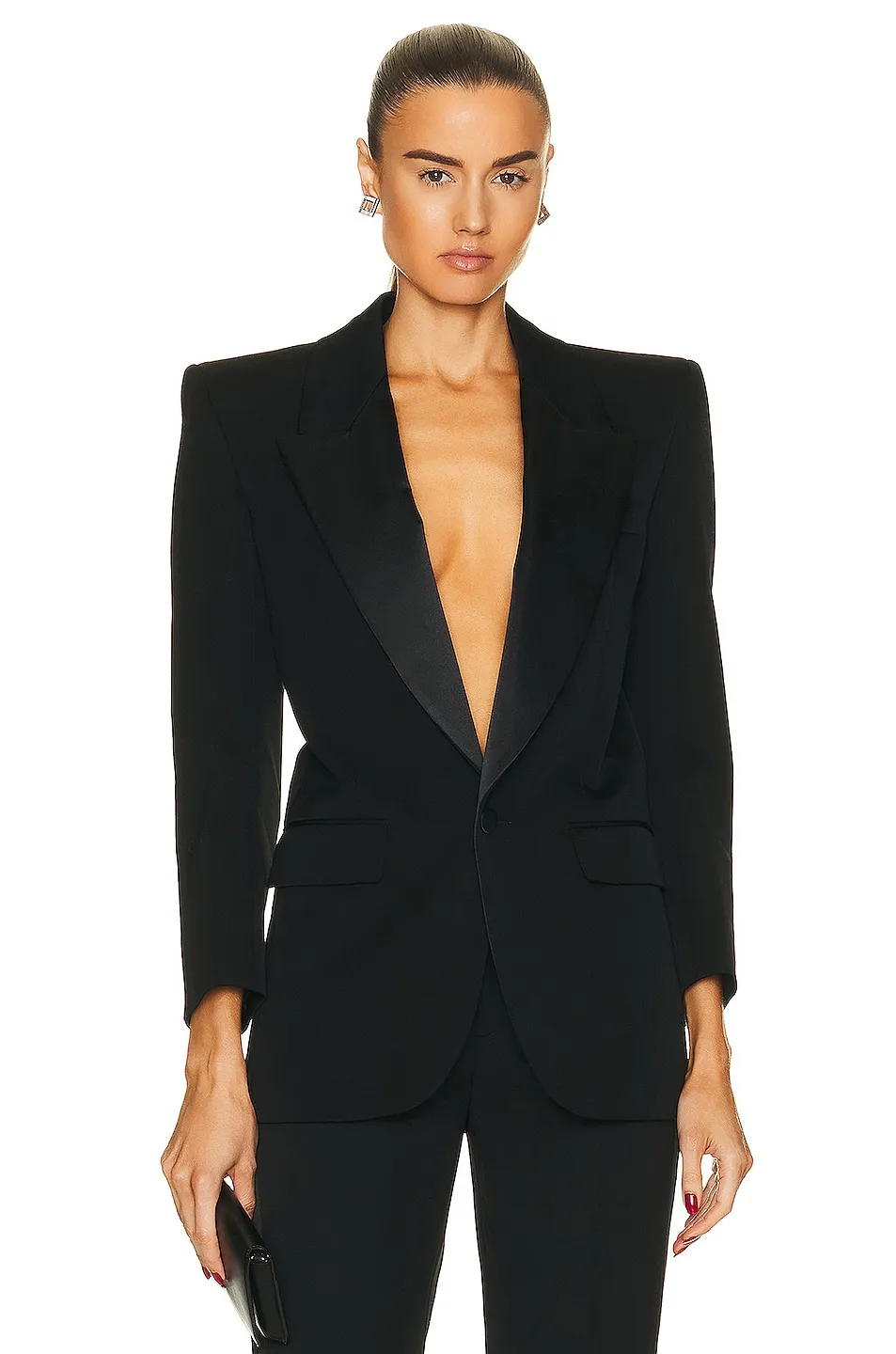 Saint Laurent grain de poudre tuxedo with a silk satin lapel.