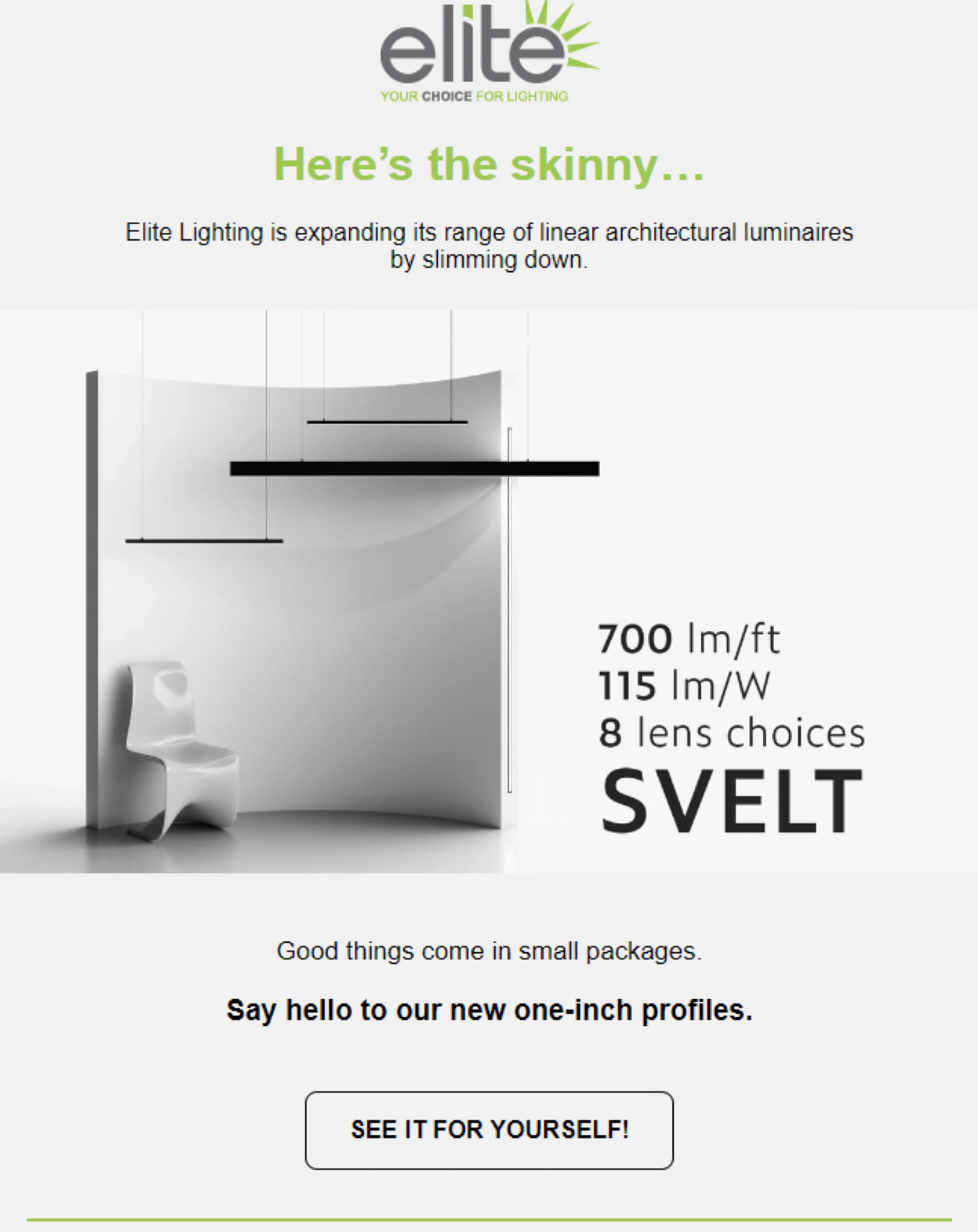 Edison Price SVELT email campaign layout showing the fixture range with launch copy.