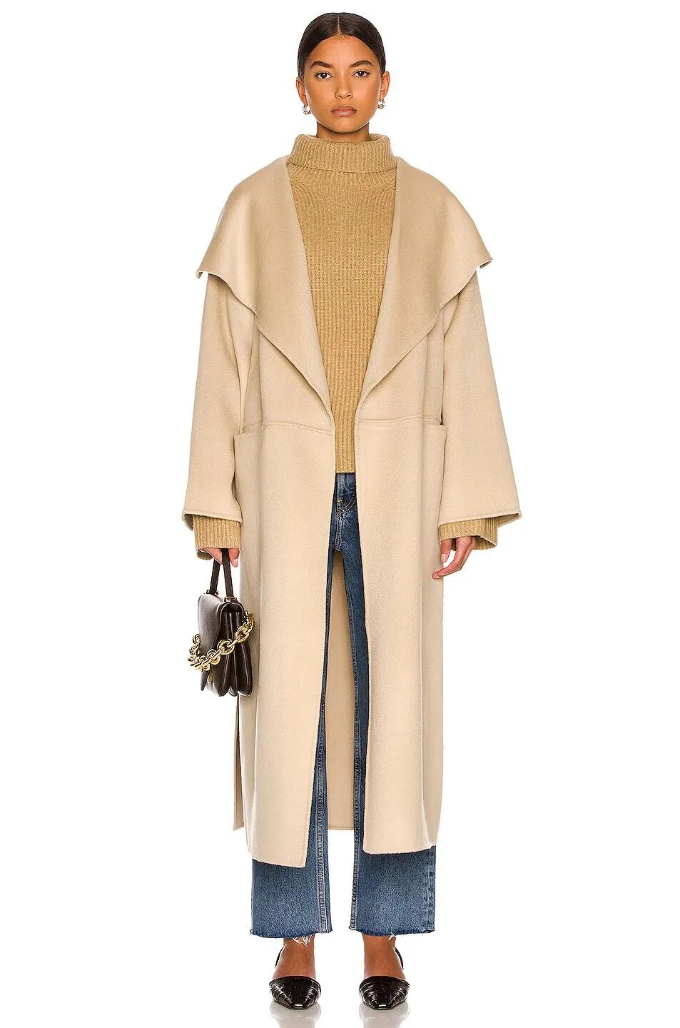 Toteme wool-cashmere coat cut straight from shoulder to hem.